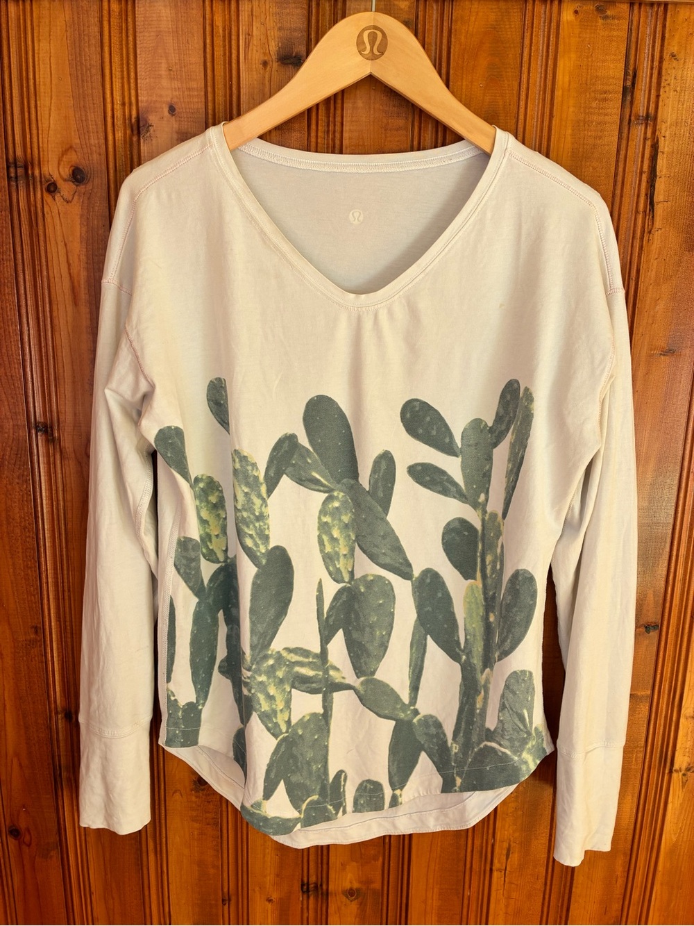 lululemon athletica Long Sleeve V-Neck Top with Green Cactus Print